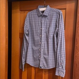 UNTUCKit Men's Navy Plaid Button Down Performance Shirt Narsai Small Slim